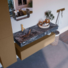 Mondiaz ALAN-DLUX Ensemble de meuble - 130cm - meuble Oro mat - 1 tiroir - Lavabo Cloud Lava suspendu - vasque Gauche - 1 trou de robinet SW808379