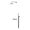 IVY Tribe Ensemble de douche à effet pluie mitigeur thermostatique encastré avec 2 robinets d’arrêt fixes Symmetry, barre de plafond 30CM, R25cmME, support avec sortie, flexible de douche 150cm et modèle en barre INOX316 - cuivre brossé mat PVD SW1032260