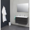 Adema Bella onderkast met acryl wastafel 2 kraangaten met 2 deurs spiegelkast grijs 100x55x46cm Antraciet mat SW398149 Adema Bella onderkast met acryl wastafel 2 kraangaten met 2 deurs spiegelkast grijs 100x55x46cm Antraciet mat SW398149