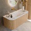 MONDIAZ KURVE-DLUX 110cm Meuble salle de bain avec module 25 G et D - couleur Oak - 1 tiroir - 2 portes - vasque CLOUD centre - sans trou de robinet - couleur Glace SW1137893