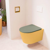 Mondiaz LAVIE hangtoilet – spoelrandloos – 36 x 53 cm – met softclose zitting – Ocher (geel), zitting Army (groen) SW1208575