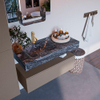 Mondiaz ALAN-DLUX Ensemble de meuble - 100cm - meuble Smoke mat - 1 tiroir - Lavabo Cloud Lava suspendu - vasque gauche - 1 trou de robinet SW808193