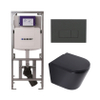 QeramiQ Dely Toiletset - 36.3x51.7cm - diepspoel - rimless - Geberit UP320 inbouwreservoir - softclose toilet zitting 35 mm - bedieningsplaat antraciet mat - rechthoekige knoppen - mat zwart SW1235407