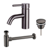Fortifura Calvi Wastafelkraanset - lage wastafelkraan - klikwaste plug - design - sifon - PVD - geborsteld gunmetal (antraciet) SW915285