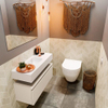 MONDIAZ ANDOR Meuble WC - 80x30x30cm - 1 trou de robinet - 1 tiroir - linen mat - vasque au milieu - Solid surface - Blanc SW474200