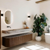 MONDIAZ THOR-DLUX 180cm meuble de salle de bains arrondi gauche + droite couleur Walnut avec 2 tiroirs et 2 portes. Vasque suspendue CLOUD Gauche sans trou de robinet couleur Sombra. SW1466251