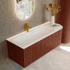 Ensemble de meuble de salle de bain Mondiaz KURVE-DLUX - 125x46x40cm - 1 tiroir - 1 porte - lavabo en solid surface - gauche - 1 trou de robinet - Ruby SW1415754