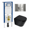 QeramiQ Dely Toiletset - 36.3x51.7cm - diepspoel - rimless - Geberit UP720 inbouwreservoir - softclose toilet zitting - 35mm - steel bedieningsplaat - ronde knoppen - mat zwart SW1427102