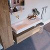 Mondiaz ALAN-DLUX Ensemble de meuble - 120cm - meuble Washed Oak mat - 1 tiroir - Lavabo Cloud Ostra suspendu - vasque Gauche - 0 trous de robinet SW808815