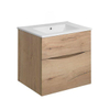 Crosswater Glide II Ensemble meuble de salle de bains - 50x45x52cm - 2 tiroirs - sans poignées - lavabo blanc - chêne windsor SW892743
