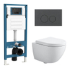 QeramiQ Dely Swirl Compact Toiletset - inbouwreservoir QeramiQ flush - 25mm zitting - kunststof bedieningsplaat mat antraciet - ronde knoppen - mat wit SW1590820