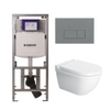 Duravit Starck 3 Toiletset - Geberit inbouwreservoir - toiletzitting Saniclass softclose zitting - QeramiQ bedieningsplaat met bedieningsplaat licht grijs - rechthoekige knoppen - wit SW1164319