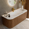 MONDIAZ KURVE-DLUX 120cm Meuble salle de bain avec module 25 G et D - couleur Walnut - 1 tiroir - 2 portes - vasque BIG SMALL centre - 1 trou de robinet - couleur Opalo SW1137642