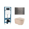 QeramiQ Dely Swirl Toiletset - inbouwreservoir Qeramiq Flush - slim zitting - metaal gunmetal bedieningsplaat - ronde knoppen - beige SW1578370