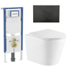 QeramiQ Dely Toiletset - 36.3x51.7cm - diepspoel - rimless - Geberit UP720 inbouwreservoir - softclose toiletzitting - mat zwarte bedieningsplaat - ronde knoppen - wit glans SW1428328