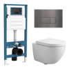 QeramiQ Dely Swirl Compact Toiletset - inbouwreservoir QeramiQ flush - 25mm zitting - metalen bedieningsplaat messing geborsteld (goud) - rechthoekige knoppen - glans wit SW1590610