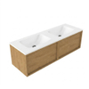 Saniclass Holz Frame Ensemble meuble de salle de bains - 140x45x57.5cm - lavabo Torino en solid surface blanc - sans trou de robinet - 2 tiroirs - chêne natural mat (bois) SW1478679