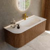 MONDIAZ KURVE 115cm Meuble salle de bain avec module 25 G - couleur Walnut - 1 tiroir - 1 porte - vasque BIG SMALL droite - 1 trou de robinet - Talc SW1138288