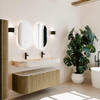 MONDIAZ THOR-DLUX 130cm meuble de salle de bains arrondi gauche + droite couleur Dusk avec 1 tiroir et 2 portes. Vasque suspendue CLOUD Double 2 trous de robinet couleur Nata. SW1463849