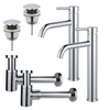 FortiFura Calvi Kit robinet lavabo - pour double vasque - robinet rehaussé - bonde clic clac - siphon design bas - SW892015