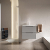 Saniclass Prime Balance Badkamermeubelset - 60x55x45cm - 1 rechthoekige keramische wasbak wit - 1 kraangat - 2 lades - mat greige (grijs) SW1170989