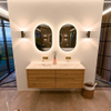 Mondiaz CIRO-DLUX Meuble de salle de bains - 140x45x50cm - Vasque solid surface Nata - 2 bassins Double - sans trous de robinetterie - 4 tiroirs - Chêne SW1531464