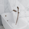 Fortifura Nebbio Ensemble robinetterie bain - mitigeur thermostatique - coude mural avec support de douchette - flexible de douche lisse - douchette ronde - Remplissage-vidage de baignoire - cuivre brossé PVD (cuivre) SW1238085
