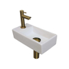 Ink Versus pack lave-mains – 36 x 18 x 9 cm – porcelaine blanc brillant – perçage à gauche – robinet doré brossé SW450893