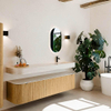 MONDIAZ THOR-DLUX Meuble de salle de bains 190cm arrondi gauche + droite couleur Oak avec 2 tiroirs et 2 portes. Vasque suspendue CLOUD Droite 1 trou de robinet couleur Meli. SW1467709