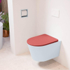 Mondiaz LAVIE hangtoilet – spoelrandloos – 36 x 53 cm – met softclose zitting – Clay (lichtblauw/grijs), zitting Fire (rood) SW1208614
