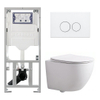 Pack WC QeramiQ Dely Swirl Compact - réservoir encastrable Geberit UP320 - avec bâti-support Burda - abattant slim - plaque de commande en métal blanc mat - boutons ronds - blanc mat SW1595633
