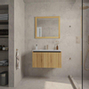 Adema Holz Ensemble meuble salle de bains - 80x45x45cm - 1 vasque en céramique blanche - 1 trou de robinet - 1 tiroir - miroir - Caramel SW857460