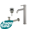 FugaFlow Eccelente Sobrado Kit mitigeur lavabo - robinet rehaussé - bonde clic clac - siphon design bas - PVD Inox brossé SW1124200