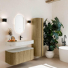 MONDIAZ THOR-DLUX 100cm meuble de salle de bains arrondi gauche + droite couleur Dusk avec 1 tiroir et 2 portes. Vasque suspendue CLOUD Droite 1 trou de robinet couleur Opalo. SW1467342
