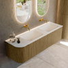 Mondiaz KURVE Ensemble de meuble de salle de bains - 155x46x40cm - 2 tiroirs - 1 porte - lavabo solid surface - double / droite - sans trou de robinet - Dusk SW1414803