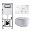 QeramiQ Dely Swirl Pack WC - 36.5x53cm - réservoir encastré Geberit UP320 - abattant mince - plaque de commande sigma blanche - boutons ronds - blanc brillant SW1126083