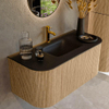 MONDIAZ KURVE 100cm Meuble salle de bain avec module 25 G et D - couleur Oak - 1 tiroir - 2 portes - vasque GRUNNE centre - 1 trou de robinet - Urban SW1138331