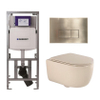 QeramiQ Dely Swirl Toiletset - 36.3x51.7cm - Geberit UP320 inbouwreservoir - met Burda frame - slim zitting - geborsteld messing bedieningsplaat - rechthoekige knoppen - beige SW1130221