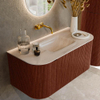 MONDIAZ KURVE-DLUX 100cm badmeubel ronding Links + Rechts kleur Ruby met 1 lade en 2 deuren. Wastafel GRUNNE Midden zonder kraangat Meli. SW1431936