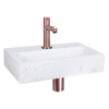 Differnz Flat Set lave-mains 38x24x8cm 1 trou avec robinet droit et siphon + bonde cuivre rose Rectangulaire Marbre Blanc SW373156