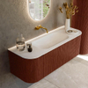 Mondiaz KURVE Ensemble de meuble de salle de bains - 130x46x40cm - 1 tiroir - 2 portes - lavabo solid surface - milieu - sans trou de robinet - Ruby SW1416118