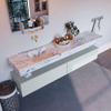 Mondiaz ALAN-DLUX Ensemble de meuble - 200cm - meuble Clay mat - 2 tiroirs - Lavabo Cloud Glace suspendu - vasque Gauche - 0 trous de robinet SW806063