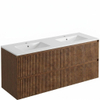 Saniclass Holz Atelier Ensemble meuble de salle de bains - 140x45x62cm - Lavabo Vygo en céramique blanc - 2 vasques - 2 trous de robinetterie - 4 tiroirs - brillant walnut pure (bois) SW1437736