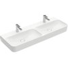 Villeroy & Boch Finion wastafel dubbel onderzijde geslepen met 2 kraangaten 130x47cm ceramic+ met verdekte overloop wit SW106516 Villeroy & Boch Finion wastafel dubbel onderzijde geslepen met 2 kraangaten 130x47cm ceramic+ met verdekte overloop wit SW106516