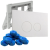 FugaFlow Eccelente Plaque de commande Press avec porte-blocs WC - pour réservoir encastré Geberit UP320 - double chasse - boutons ronds - plastique - incluant 12 blocs WC - blanc mat SW1469343