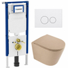 QeramiQ Dely Toiletset - 36.3x51.7cm - Geberit UP720 inbouwreservoir - rimless - diepspoel - zitting - softclose - bedieningsplaat mat wit - ronde knoppen - mat beige SW1426524