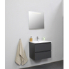Basic Bella Meuble lavabo céramique avec 1 trou de robinet avec miroir avec éclairage 60x55x46cm Flat Pack Anthracite mat SW538852