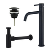 FortiFura Calvi Slim Kit mitigeur lavabo - robinet rehaussé - bonde clic clac - siphon design - Noir mat SW915265