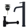 FortiFura Calvi Slim Kit mitigeur lavabo - robinet rehaussé - bonde clic clac - siphon design bas - Noir mat SW891963