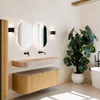 MONDIAZ THOR-DLUX Meuble de salle de bains - 130cm - arrondi gauche + droite - couleur Oak - 1 tiroir et 2 portes - Vasque suspendue CLOUD Double sans trou de robinet - couleur Saba SW1464042
